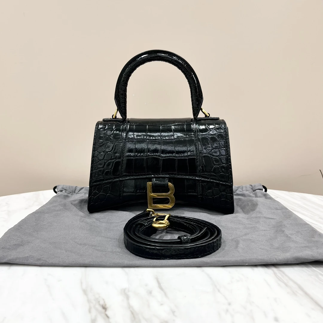 99新 Balenciaga/巴黎世家 98新 黑金鳄压XS号沙漏包约18.5*11.5