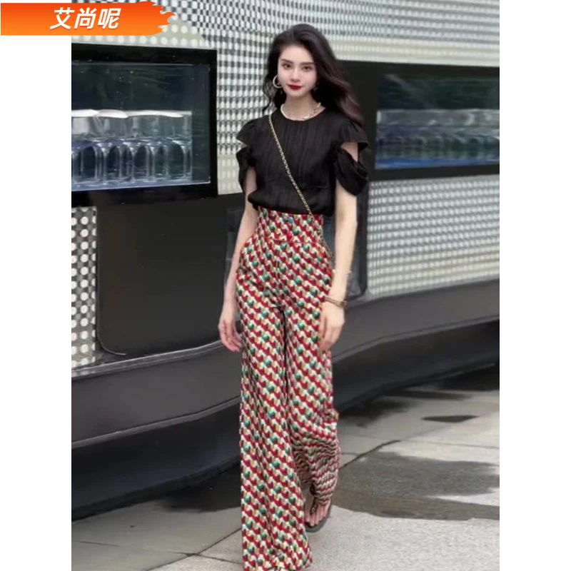 12025今年流行爆款多巴胺穿搭夏季设计感阔腿裤套装女气质名媛I