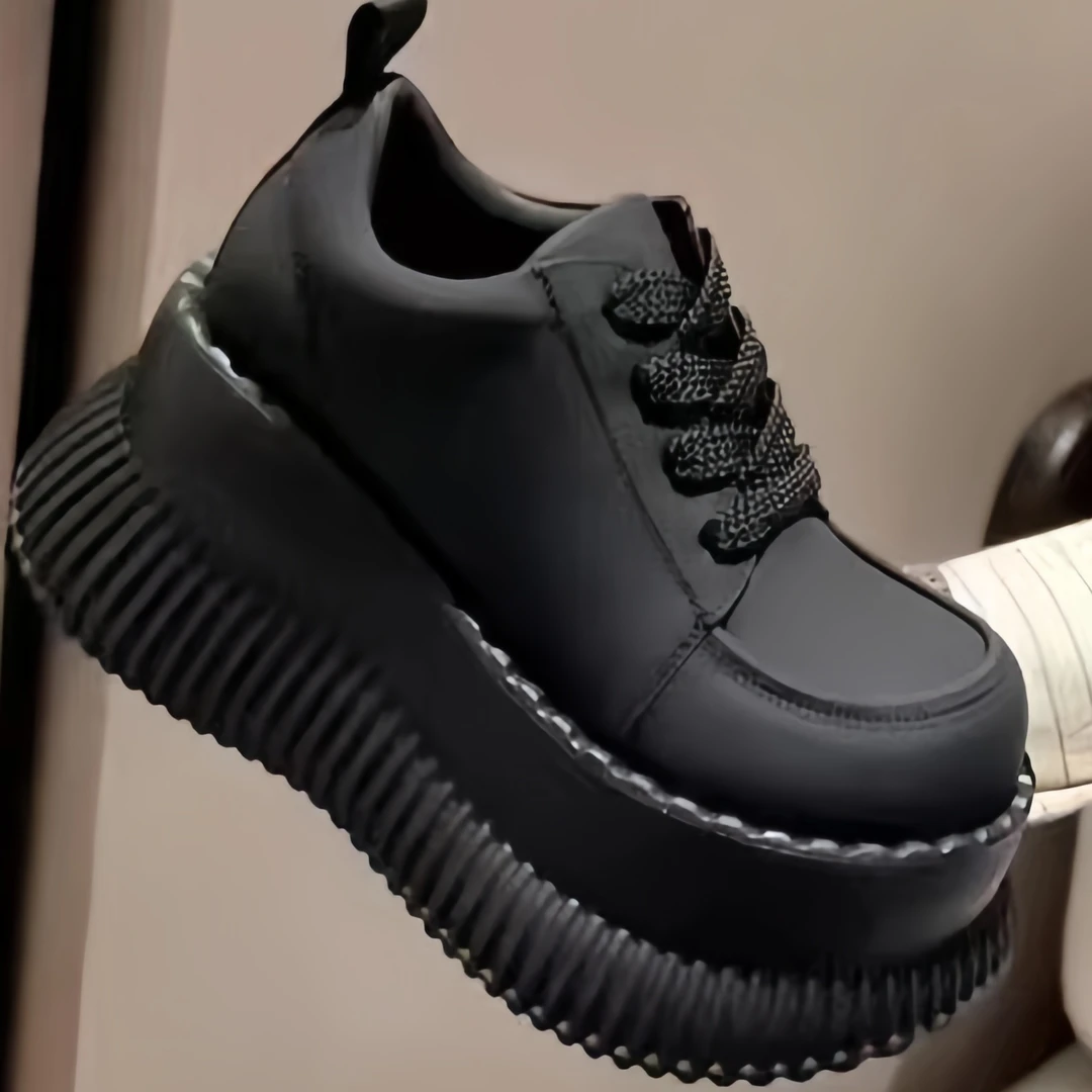 女鞋夏季单鞋小白鞋黑色爆款百搭厚底松糕鞋高跟系带增高休闲鞋