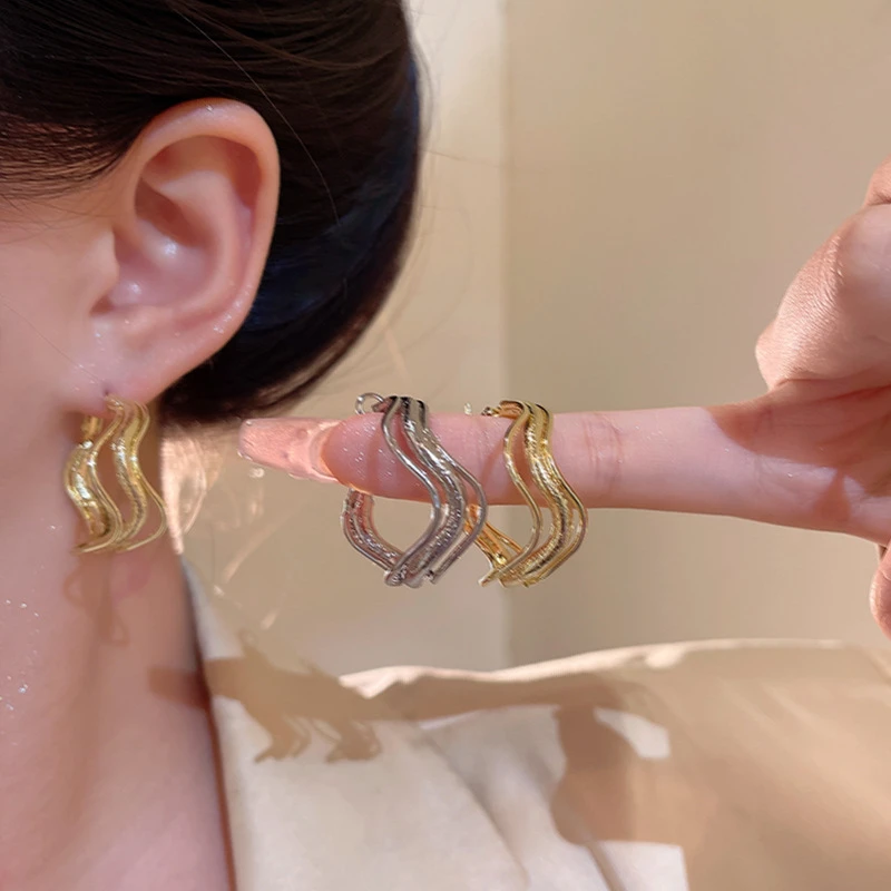 合金耳饰 个性时尚简约金属不规则多层耳圈耳钉气质轻奢耳环耳饰