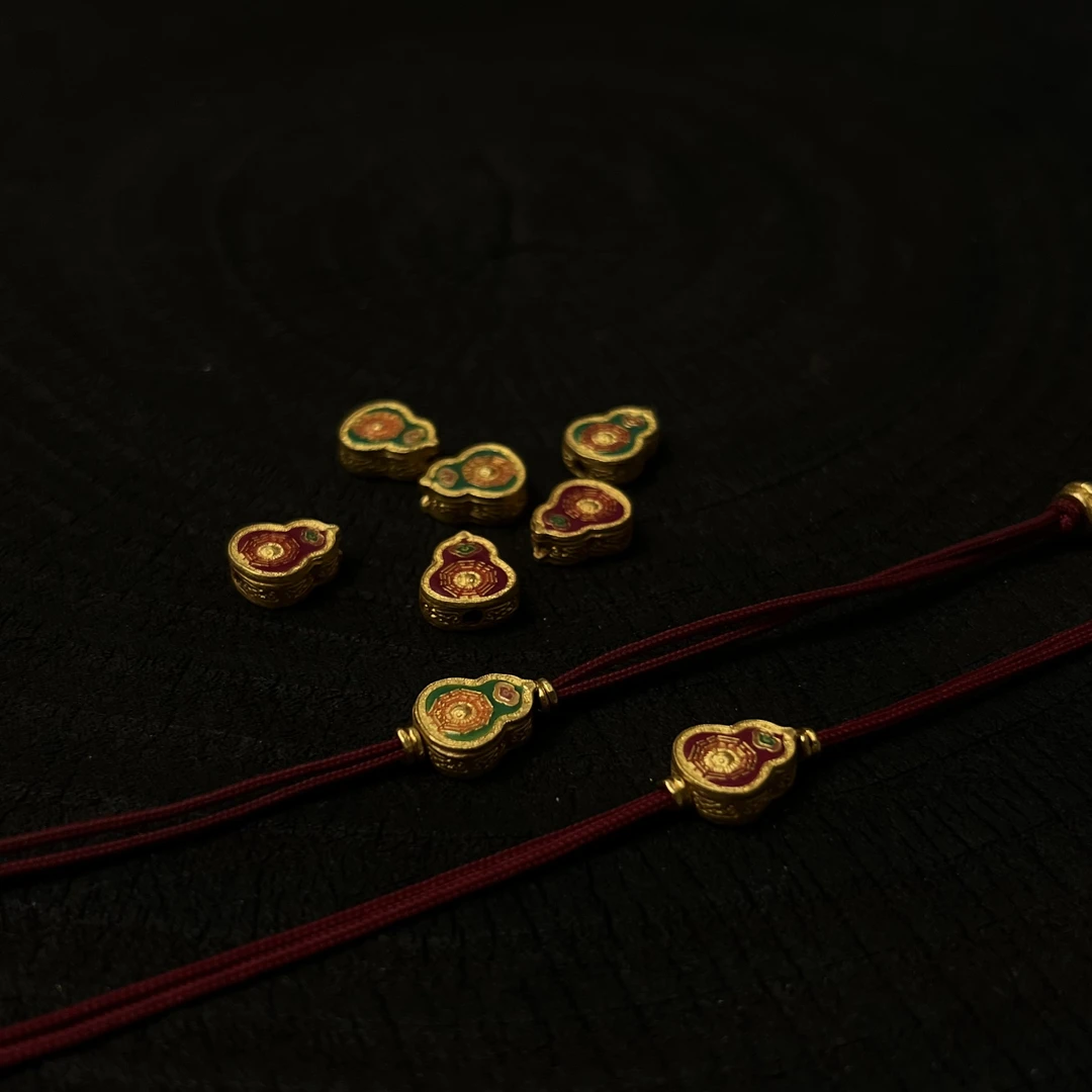 【细工】八卦岁岁葫芦红绳足金手链编绳黄金足金999 黄金吊坠