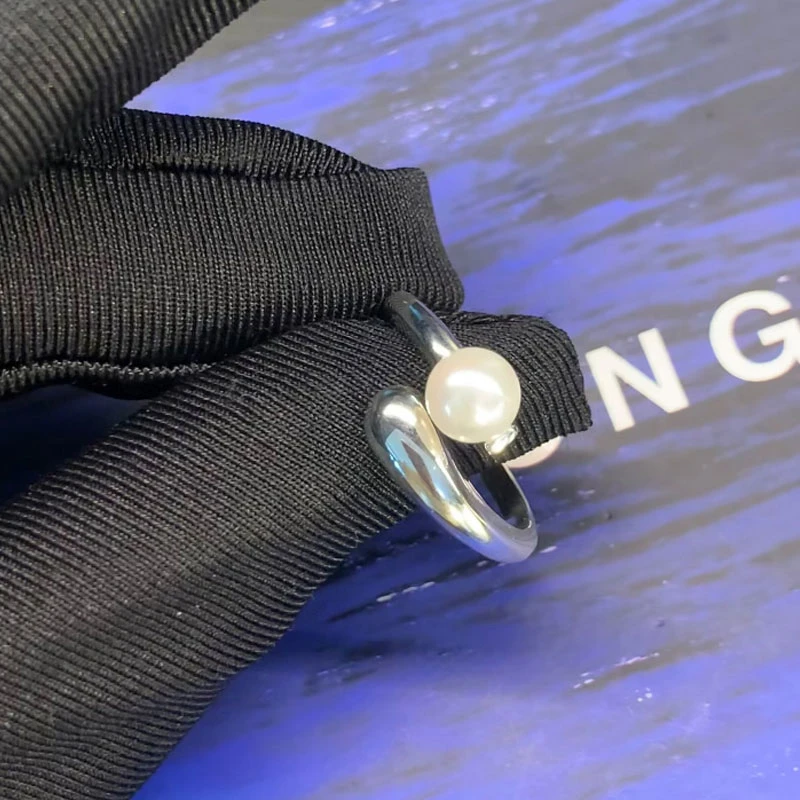 925银锆石戒指 素银一粒海珠开口戒11JZ705