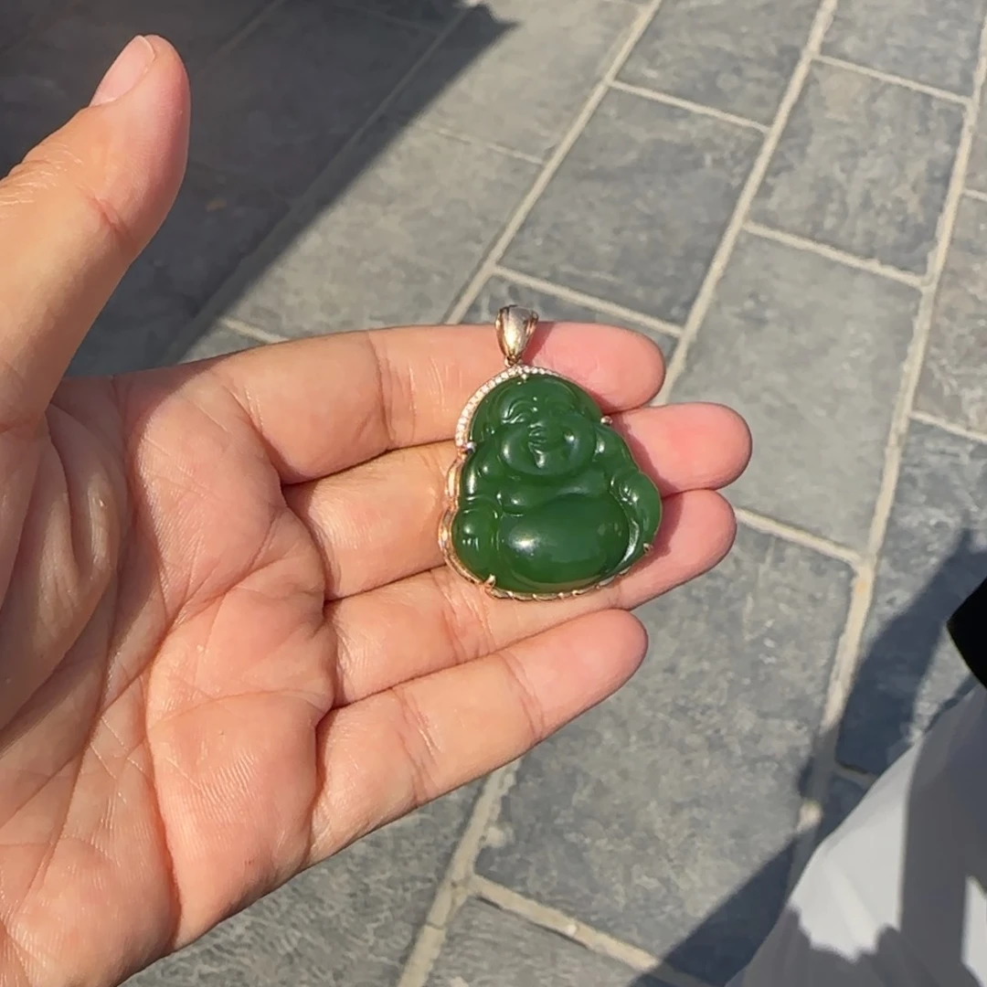 和田玉18K金镶嵌吊坠(不含链)