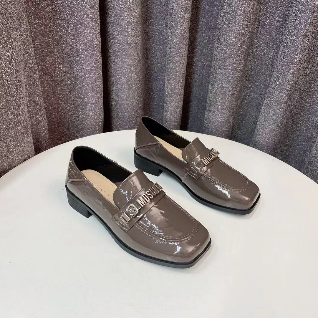 C5403 灰色 英伦风乐福鞋2025新款一脚蹬低跟通勤女鞋