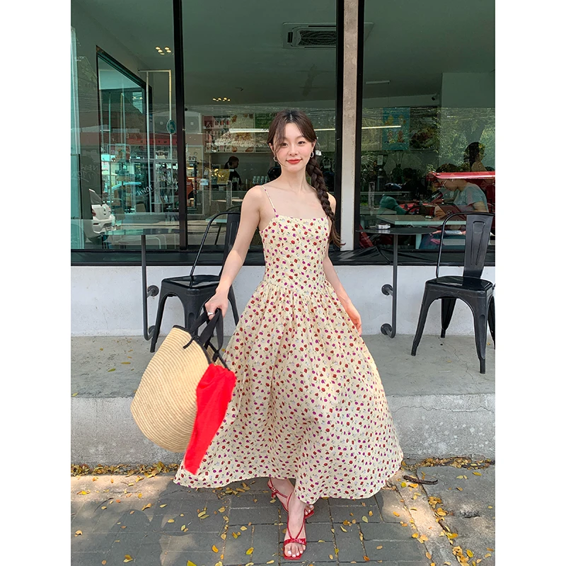 NEWOPEN夏季吊带连衣裙女小清新田园气质甜美显瘦无袖碎花裙S5220