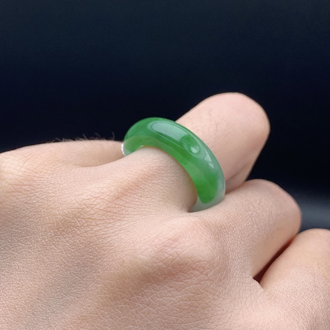 缅甸A货翡翠冰飘阳绿色花戒指戒圈5XC5T11卡16-6-4mm