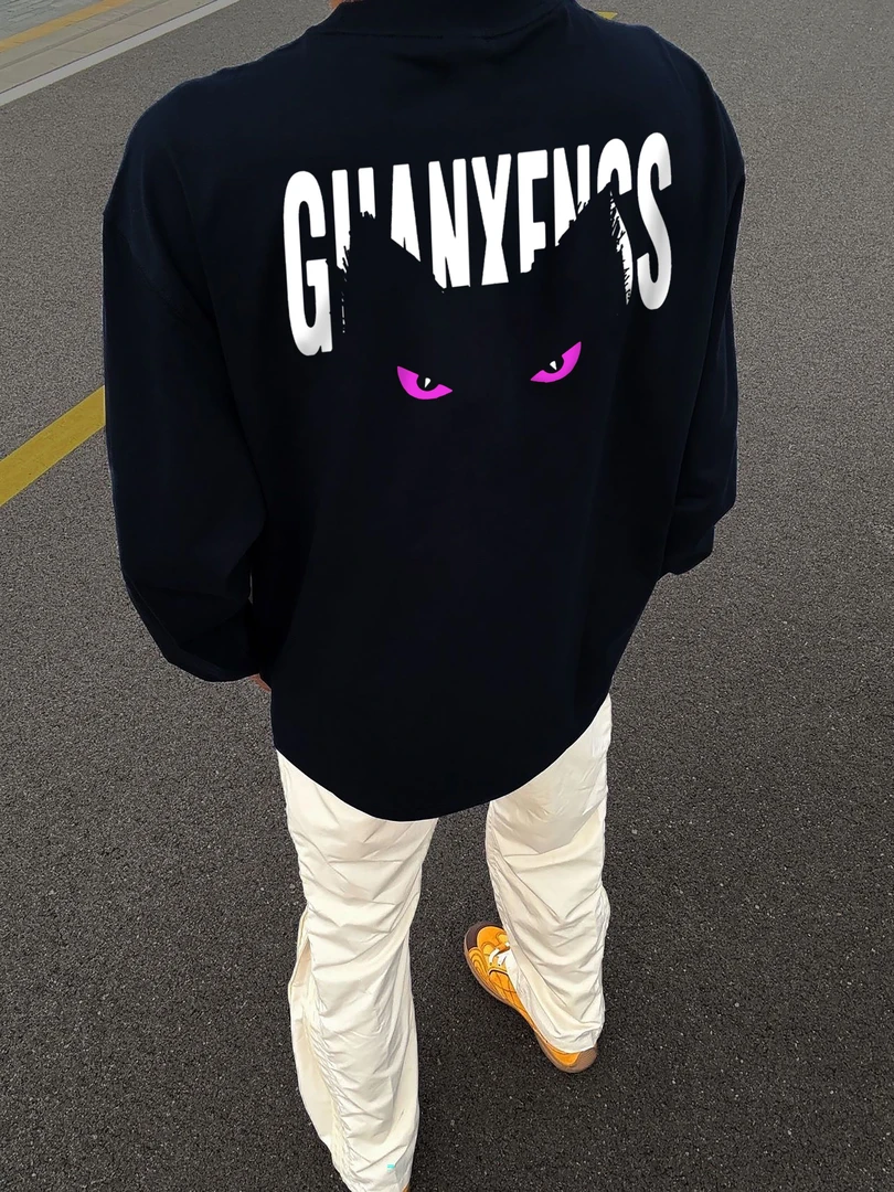 长袖t恤男秋季潮牌美式ins街头字母印花百搭宽松重磅纯棉打底上衣