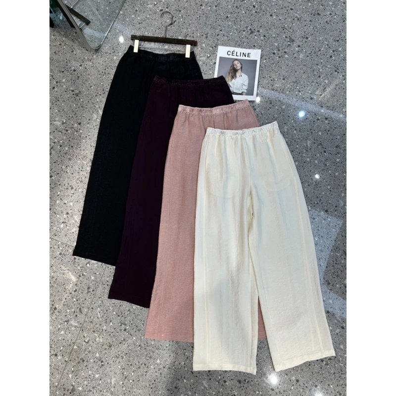 KIKI严选：6088-1-YIWEN家欧货南油夏季醋酸休闲慵懒风直筒裤