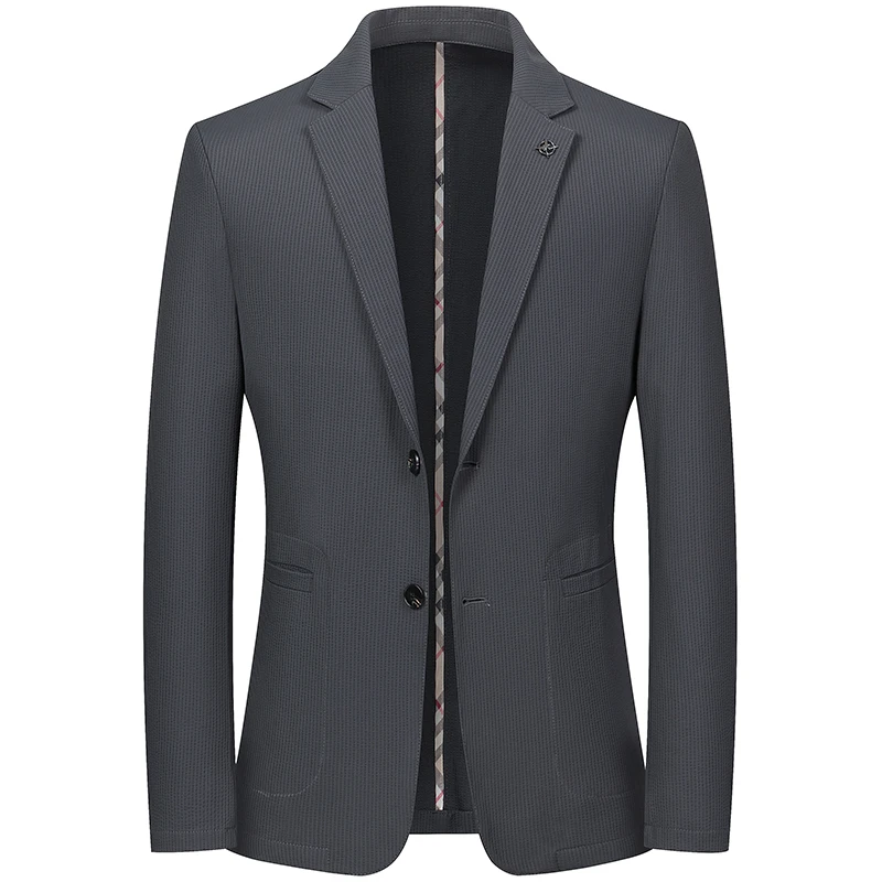 春夏气质新款牙签条无里包边西服男士速干西装弹力免烫休闲单西男