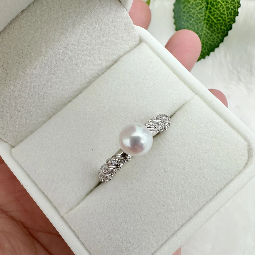 S925银戒指 天然淡水6-7mm珍珠戒指开口可调节（多样式可选）