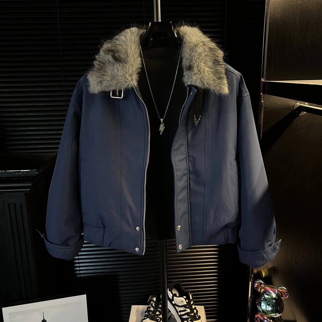 V-秋冬季毛领防风男士短款休闲时尚保暖宝石蓝外套