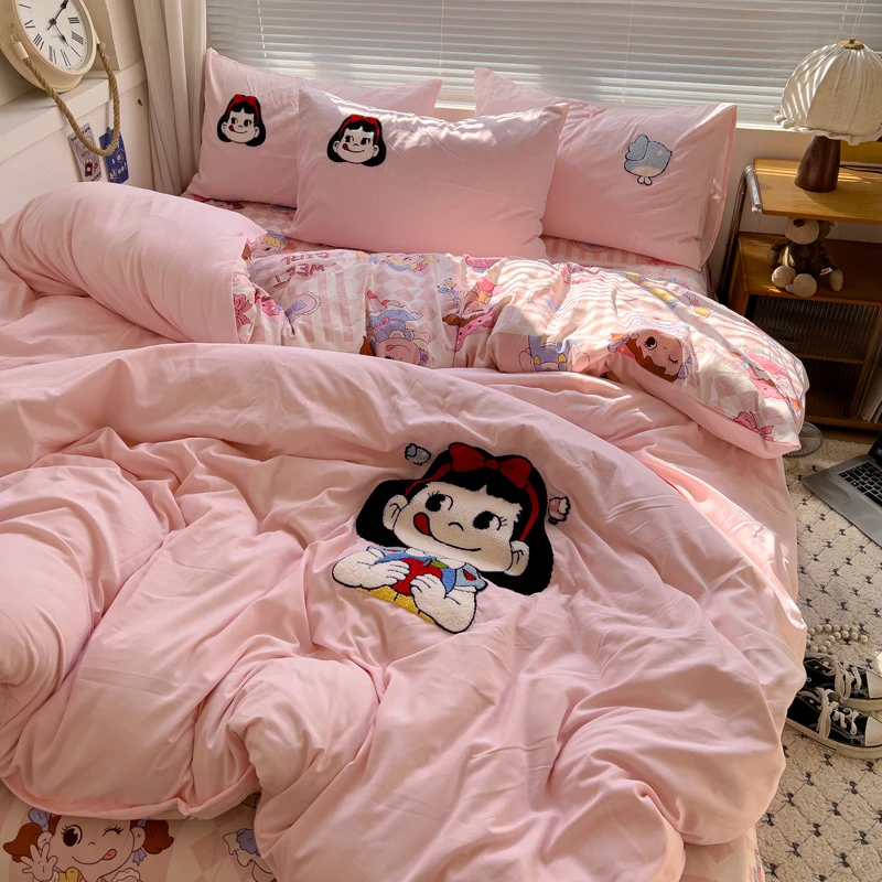 童年卡通云朵棉床上四件套毛巾绣少女可爱学生宿舍被套床单三件套