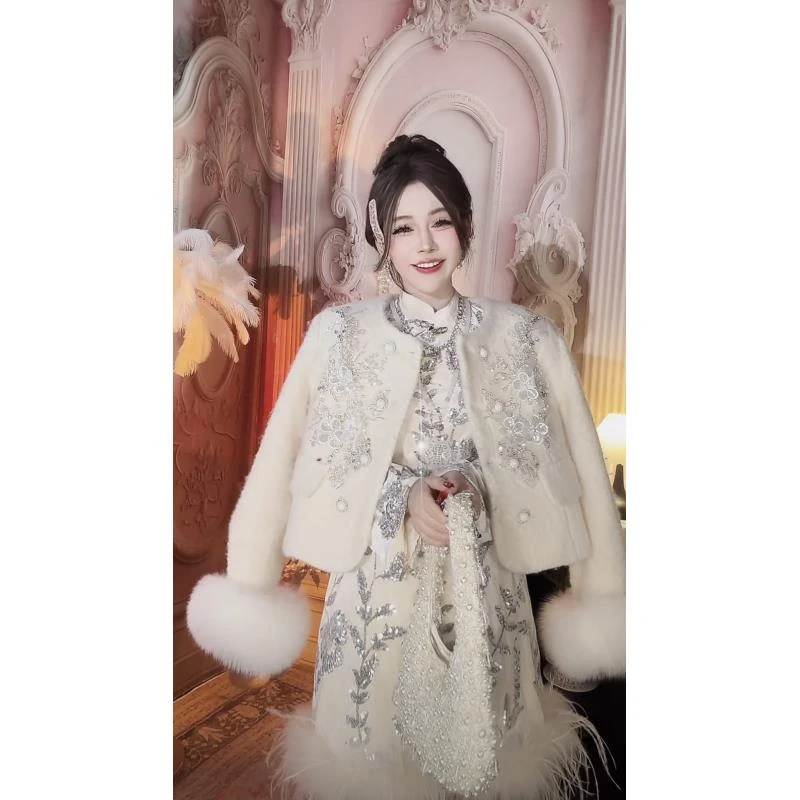 【崔】W0027加厚新中式复古洋装小香风冬季高级感