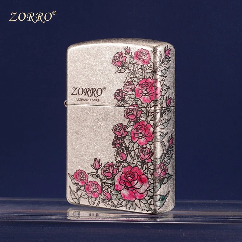 佐罗玫瑰花园高端砂轮古银玫瑰花情人节送男友打火机高档花朵花纹