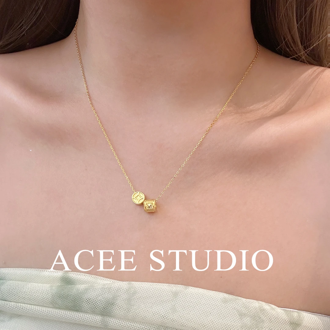 坠链均925银 ACEE设计中式招财铜钱项链女款简约锁骨链送女友礼物