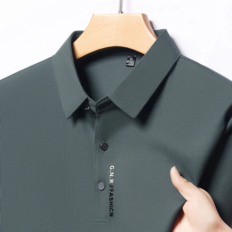 男装高品质翻领男装无痕竖标polo翻领夏季款Polo衫爸爸装半袖
