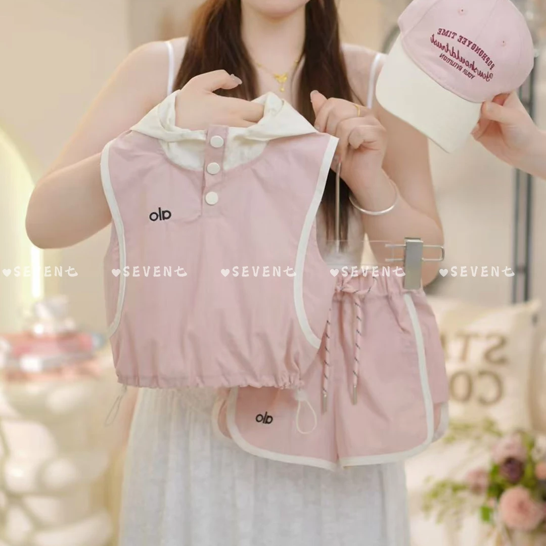 女童2025夏季新款洋气刺绣连帽纽扣冲锋衣运动短裤套装C23338