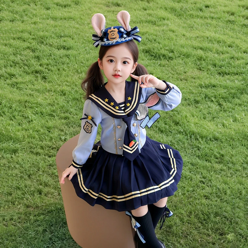 女童jk套装春秋季2025新款儿童兔子警官学院风百褶裙宝宝春装裙子