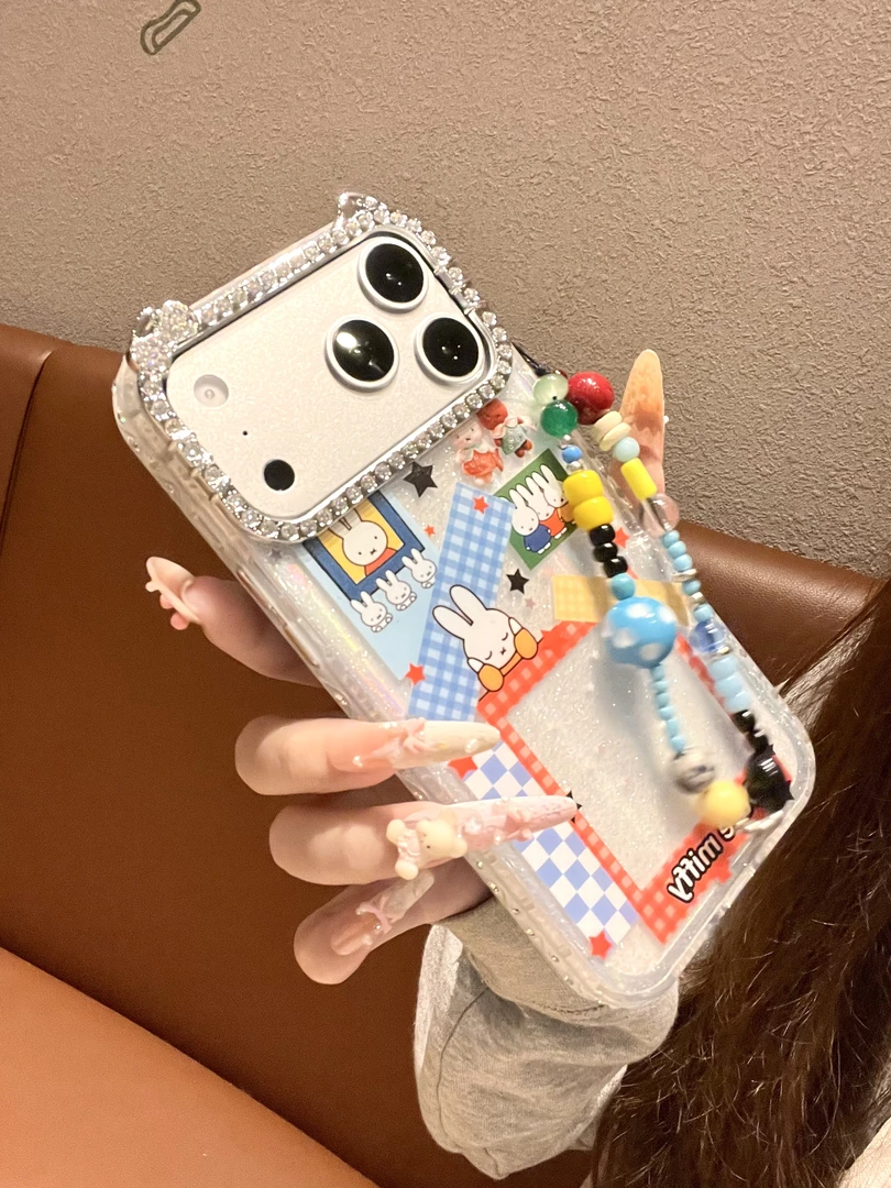 [闪钻边框]kt猫镜头可爱米菲兔闪粉壳适用苹果17promax/16/保护壳