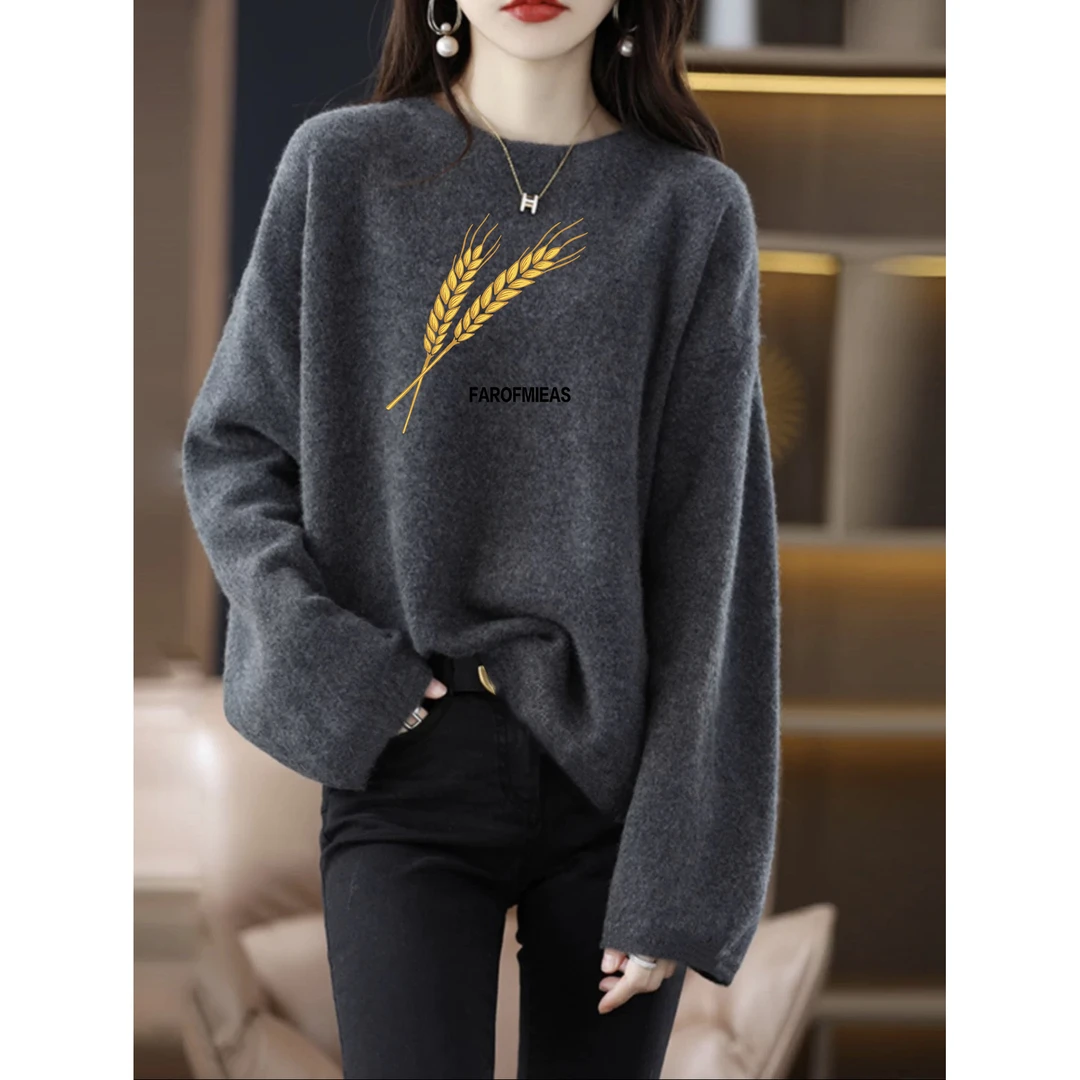 2024秋冬季圆领宽松上衣女显瘦内搭保暖磨毛打底衫加厚长袖T恤