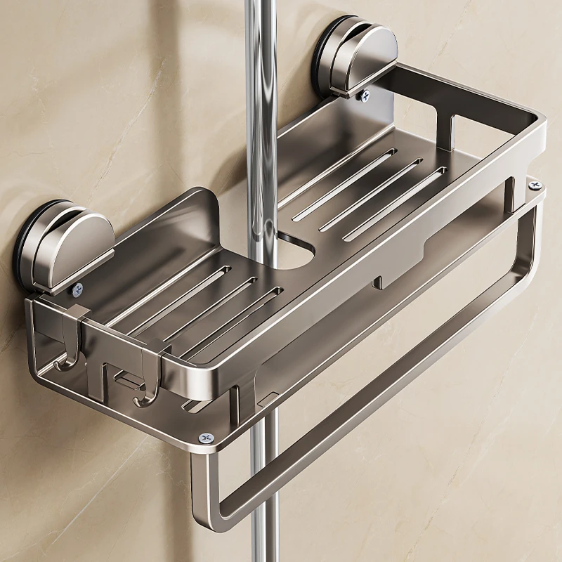 吸盘浴室淋浴花洒置物架托盘免打孔花洒杆支架淋浴房卫生间置物架