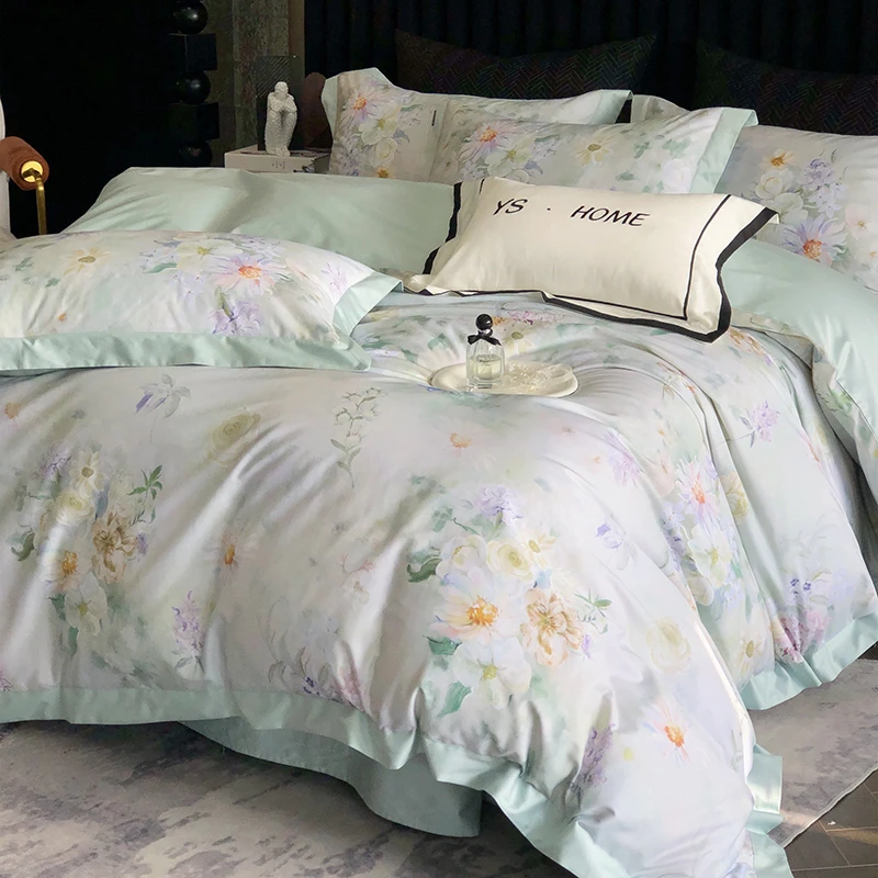 高奢美式浪漫100支长绒棉四件套全棉数码花卉被套床笠床上用品