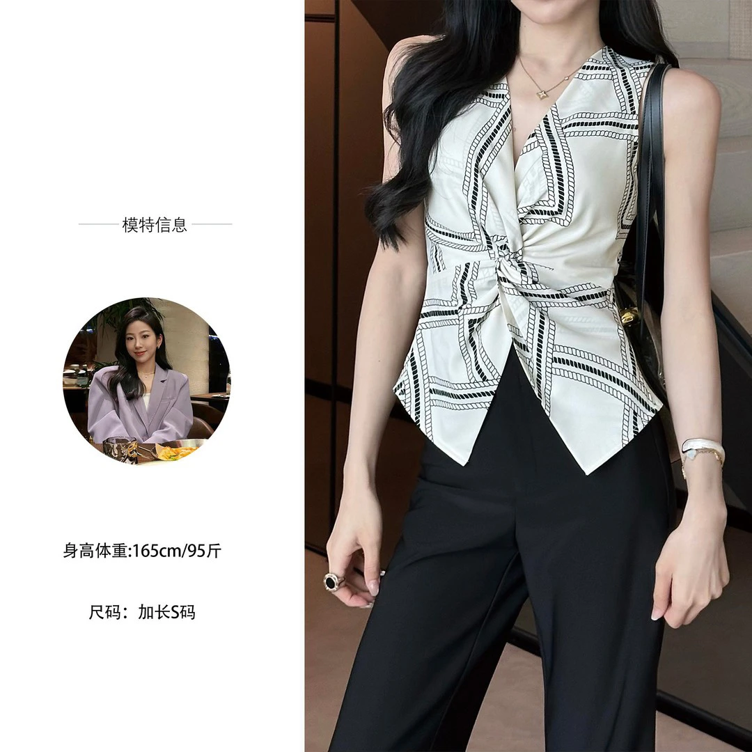 法式气质设计感小众别致吊带上衣女装2025年夏季新款午袖收腰上衣