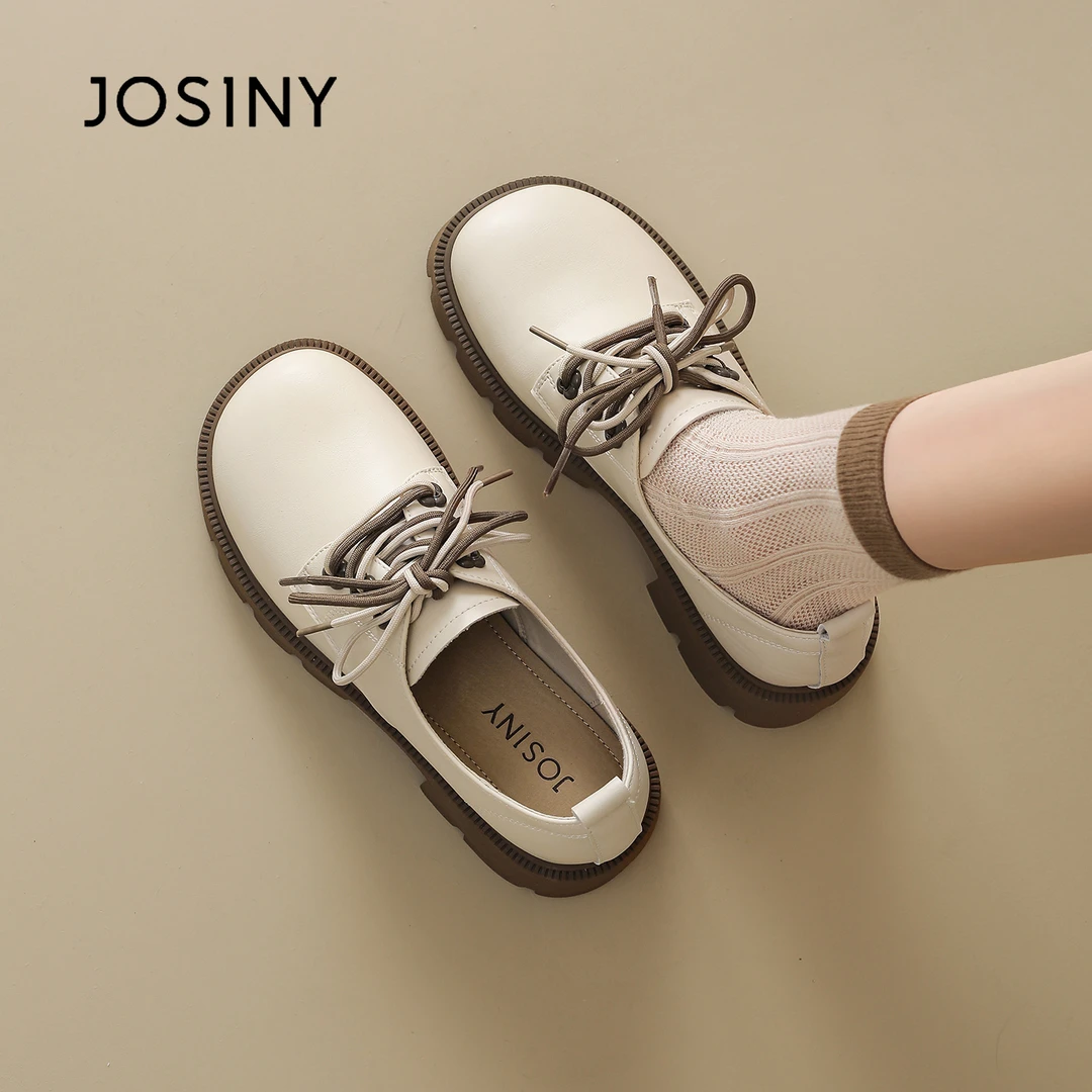 卓诗尼厚底小皮鞋女2025秋季新款高跟英伦风小个子乐福鞋白色单鞋