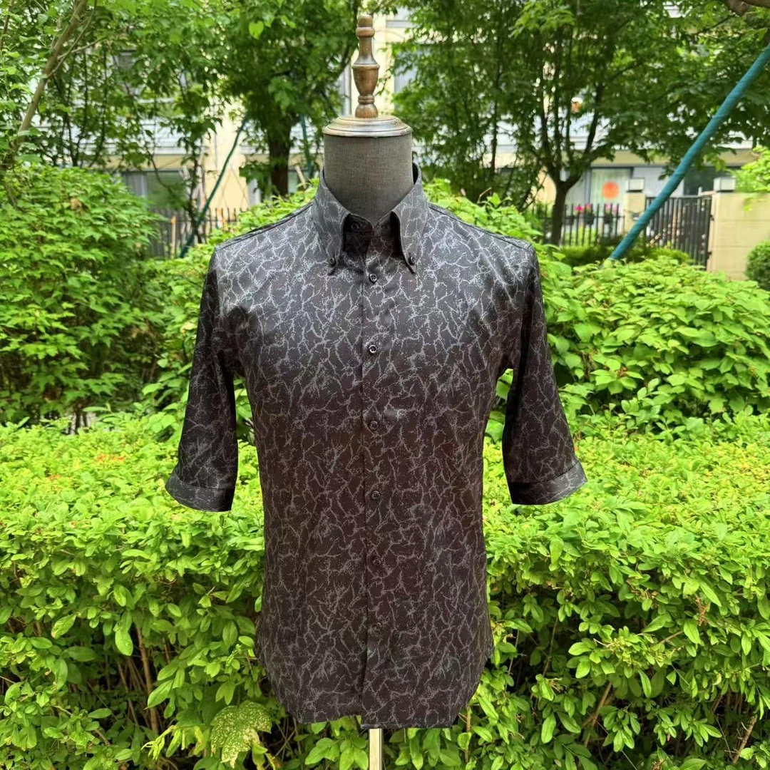 （绅士旋律）男士简约高端七分袖衬衫时尚印花休闲衬衫