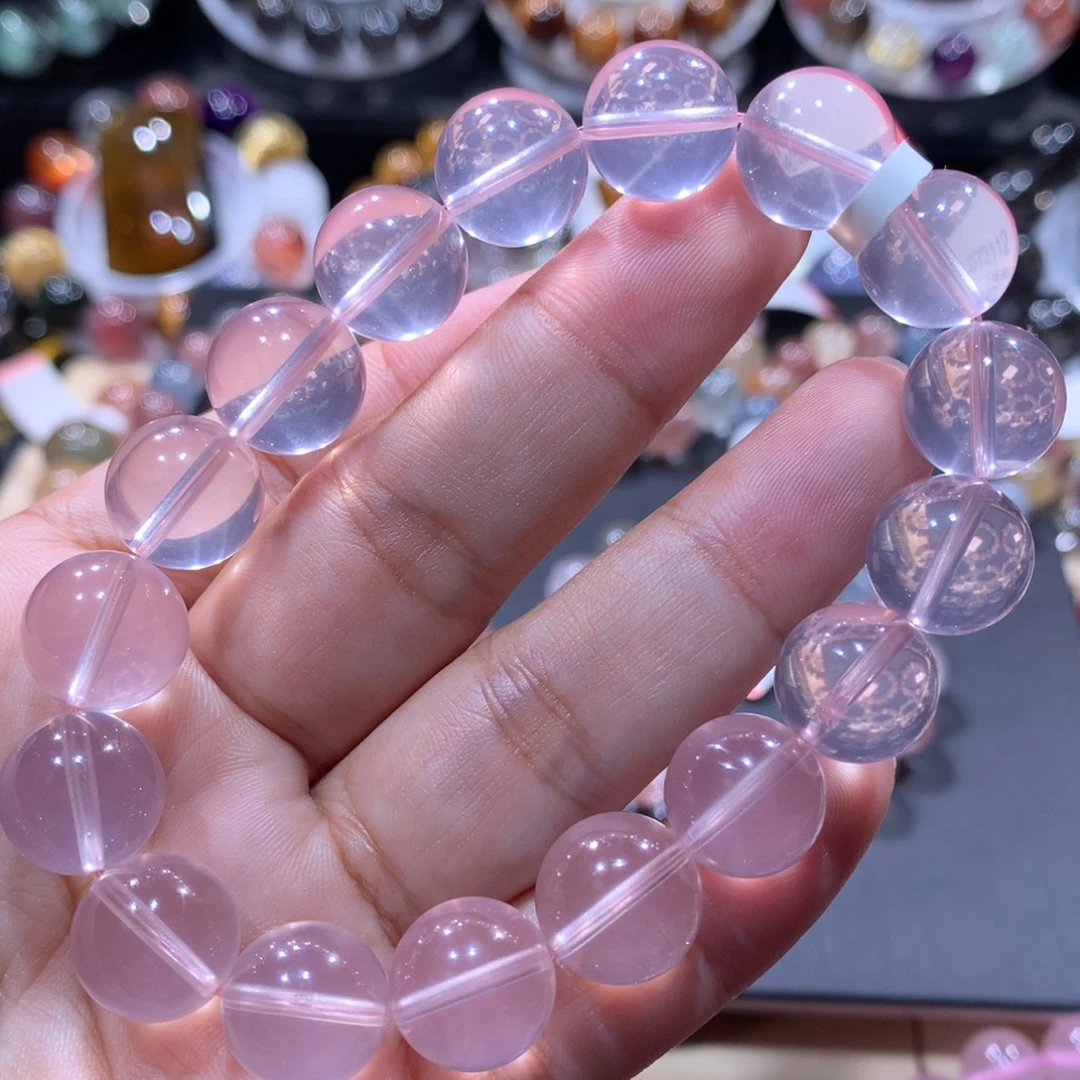 未镶嵌手链水晶粉水晶12mm全净体