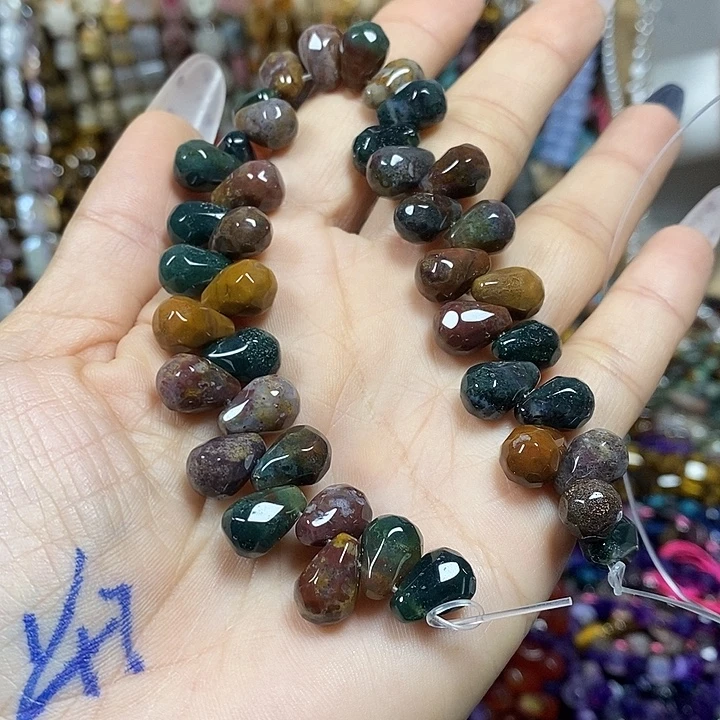 玛瑙/玉髓未镶嵌珠宝半成品天然印度玛瑙切面水滴卡8*12mm
