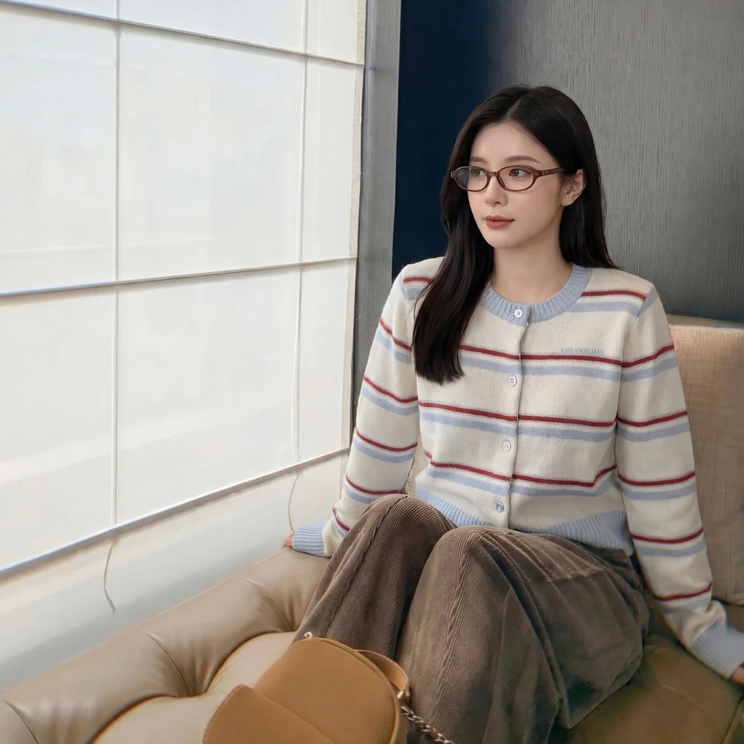 CocoHerben冬季上新条纹拼接针织衫极简风轻奢高级感开衫HBT0508