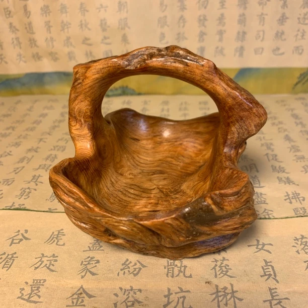 纯手工琥珀木果盘木盘篮子旧木新做家居摆件中古环保复古姹寂风