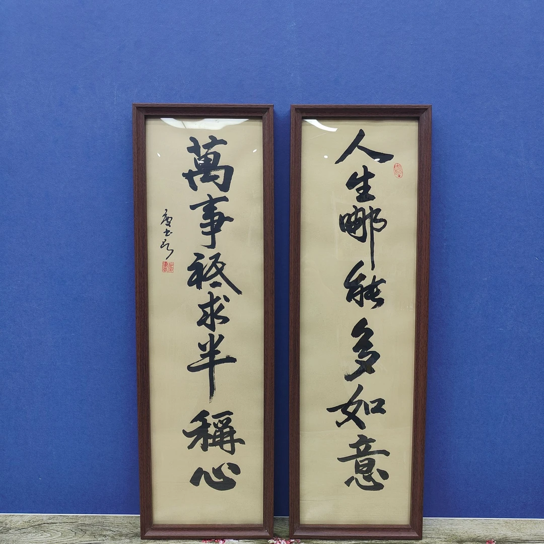 徐庆书 《人生哪能多如意》  条屏 带框 20*70cm*2 天墨