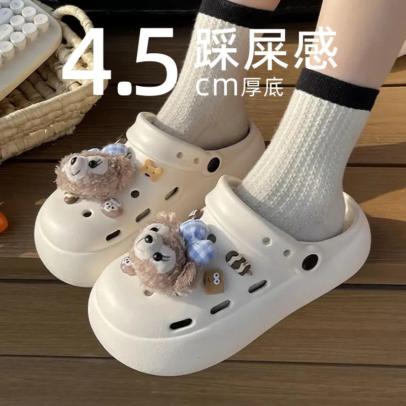 可爱卡通雪莉玫洞洞鞋女夏季新款外穿厚底踩屎感防滑透气凉拖鞋潮