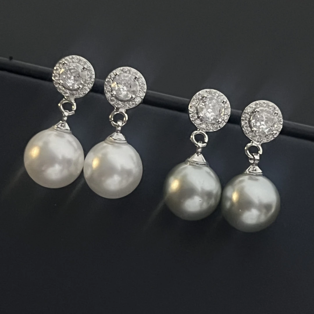 铜合金玻璃耳饰 时尚饰品法式锆石百搭耳钉气质优雅高级感耳环女