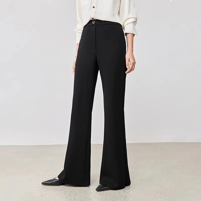 小个子梨形身材黑色微喇裤夏季薄款女高腰修身显瘦弹力百搭休闲裤