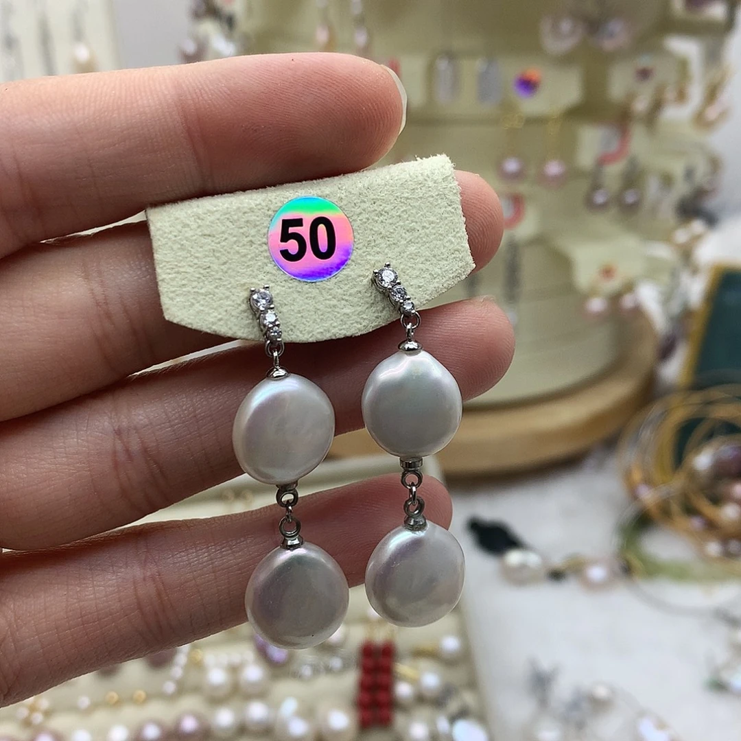 银S925镶嵌耳饰淡水珍珠