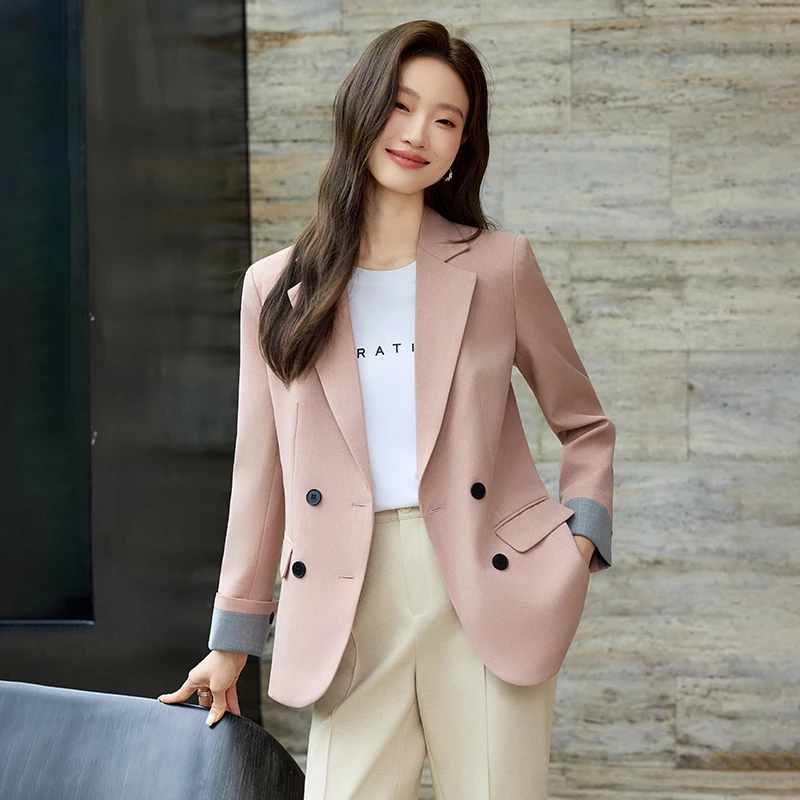 粉色休闲西装外套女2025新款秋季高级感大码宽松慵懒风女士西服秋