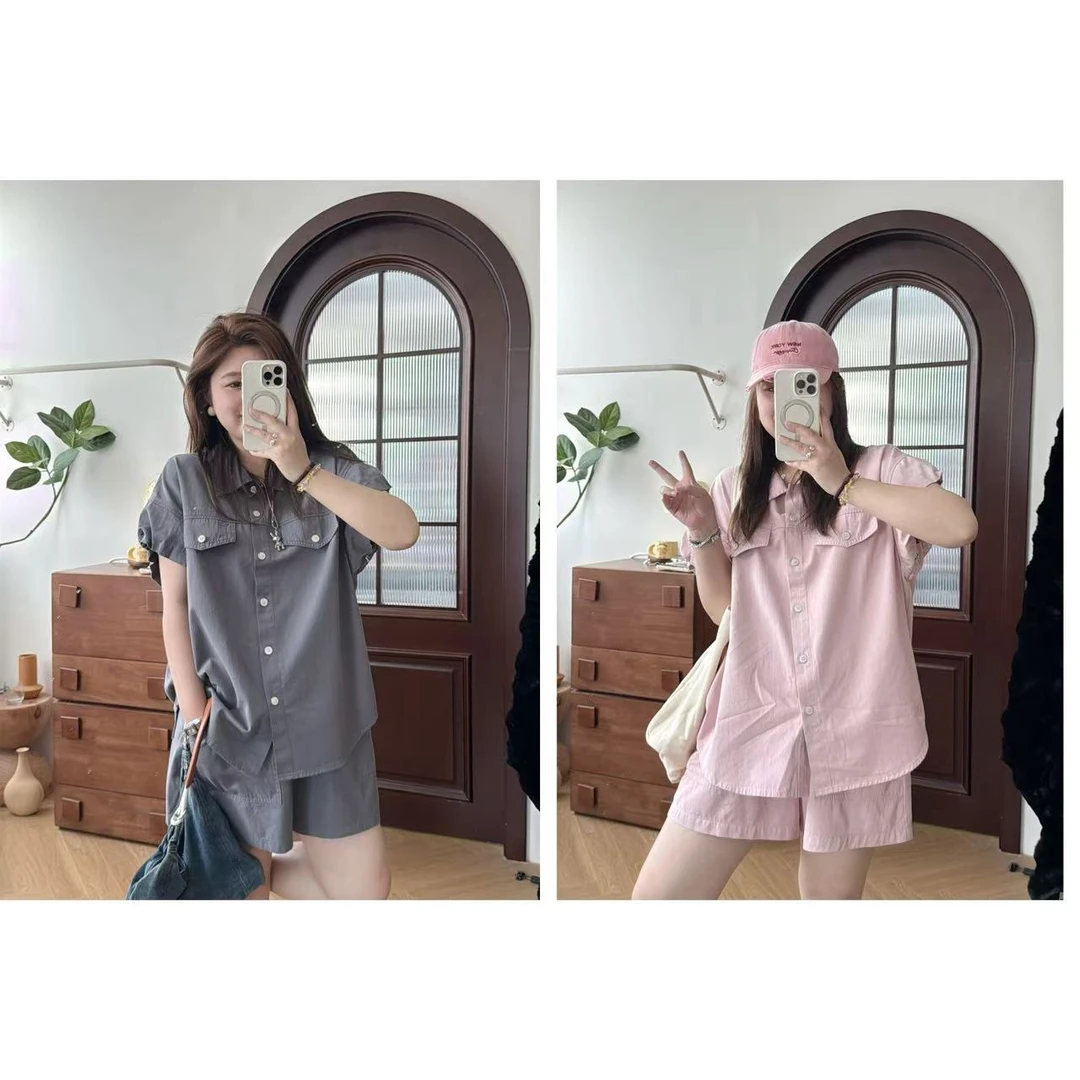 晶咕佳佳【热风环游】工装感polo领设计娃娃衫+口袋短裤时尚休闲