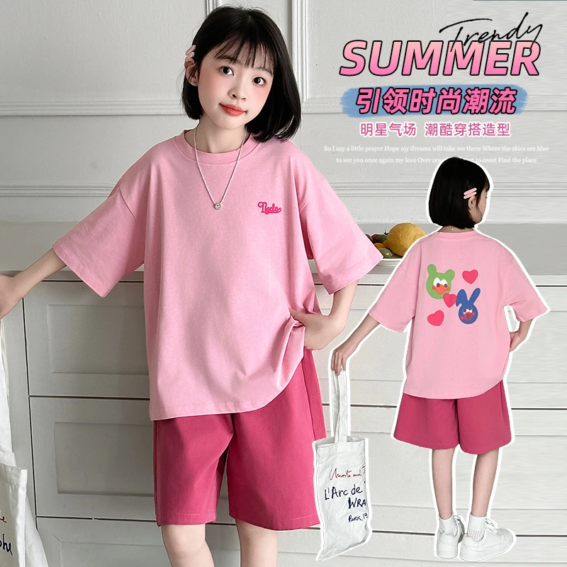 儿童夏季短袖套装2025新款女童夏款女孩中大童休闲运动时尚两件套