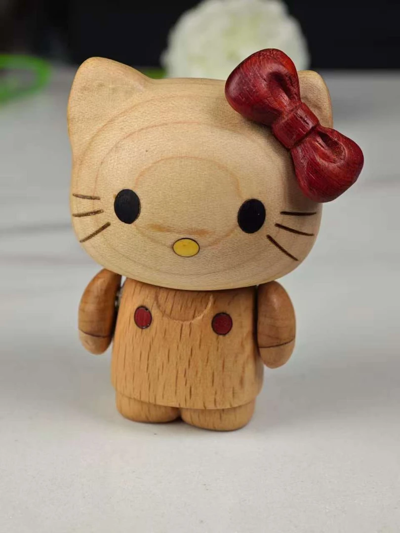 KITTY 猫 磁吸可拆卸*头枫木*身榉木 蝴蝶结红花梨 摆件手办潮玩