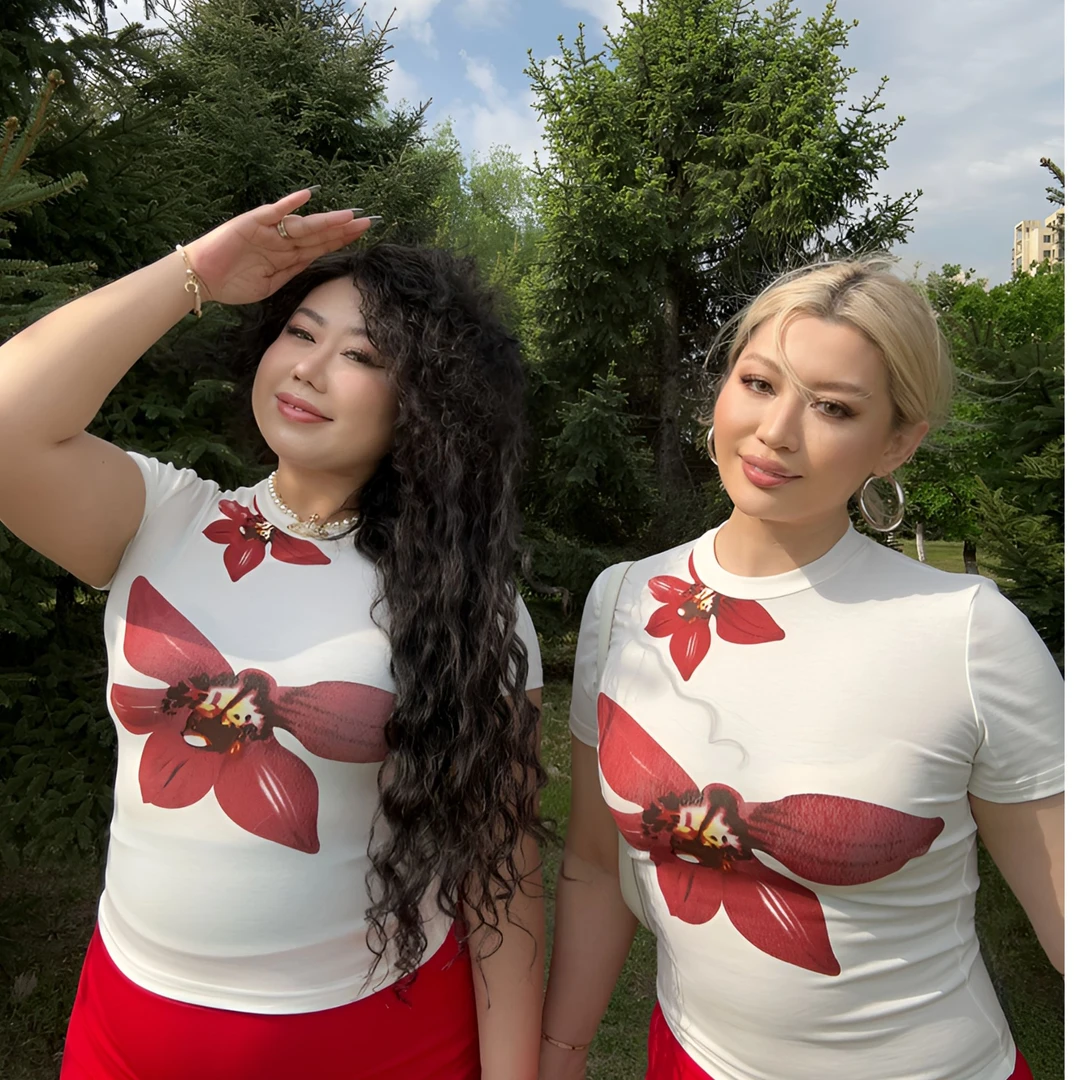 欧美风新款纯色修身圆领短袖时尚高腰半身裙套装