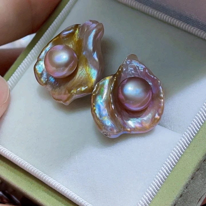 银S925镶嵌耳饰淡水珍珠