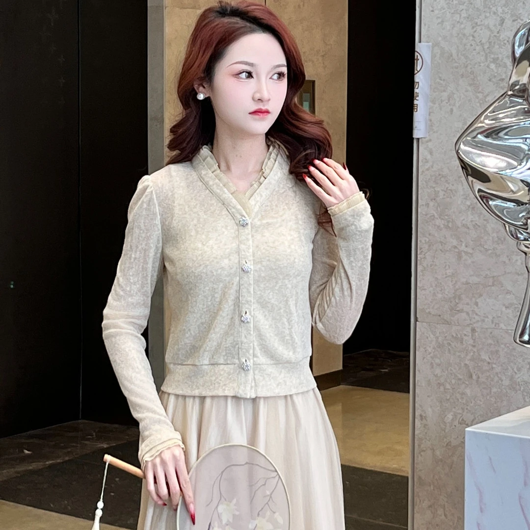 2025年春季新款法式花边蕾丝女设计感时尚开衫长袖气质百搭修身