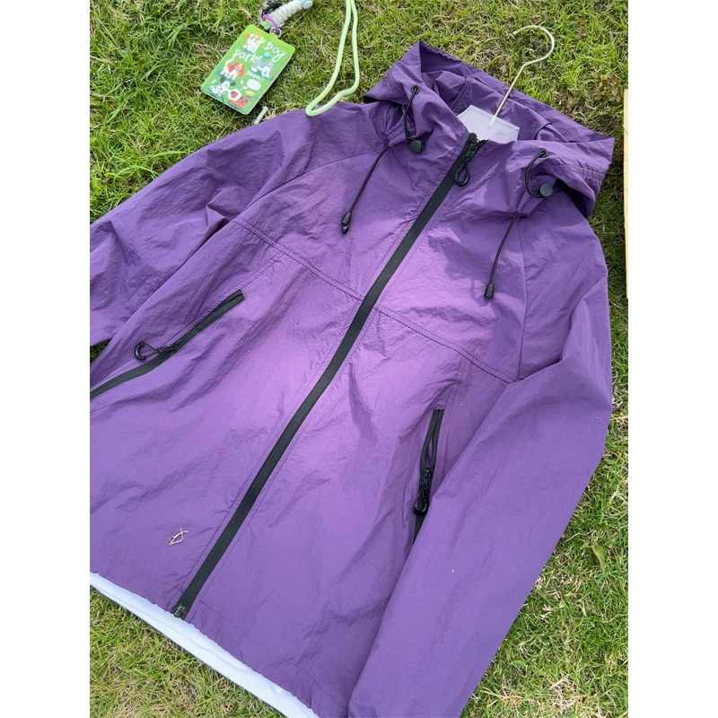 UPF50+紫色山系机能风户外连帽防晒衣男款夏季速干透气情侣装外套