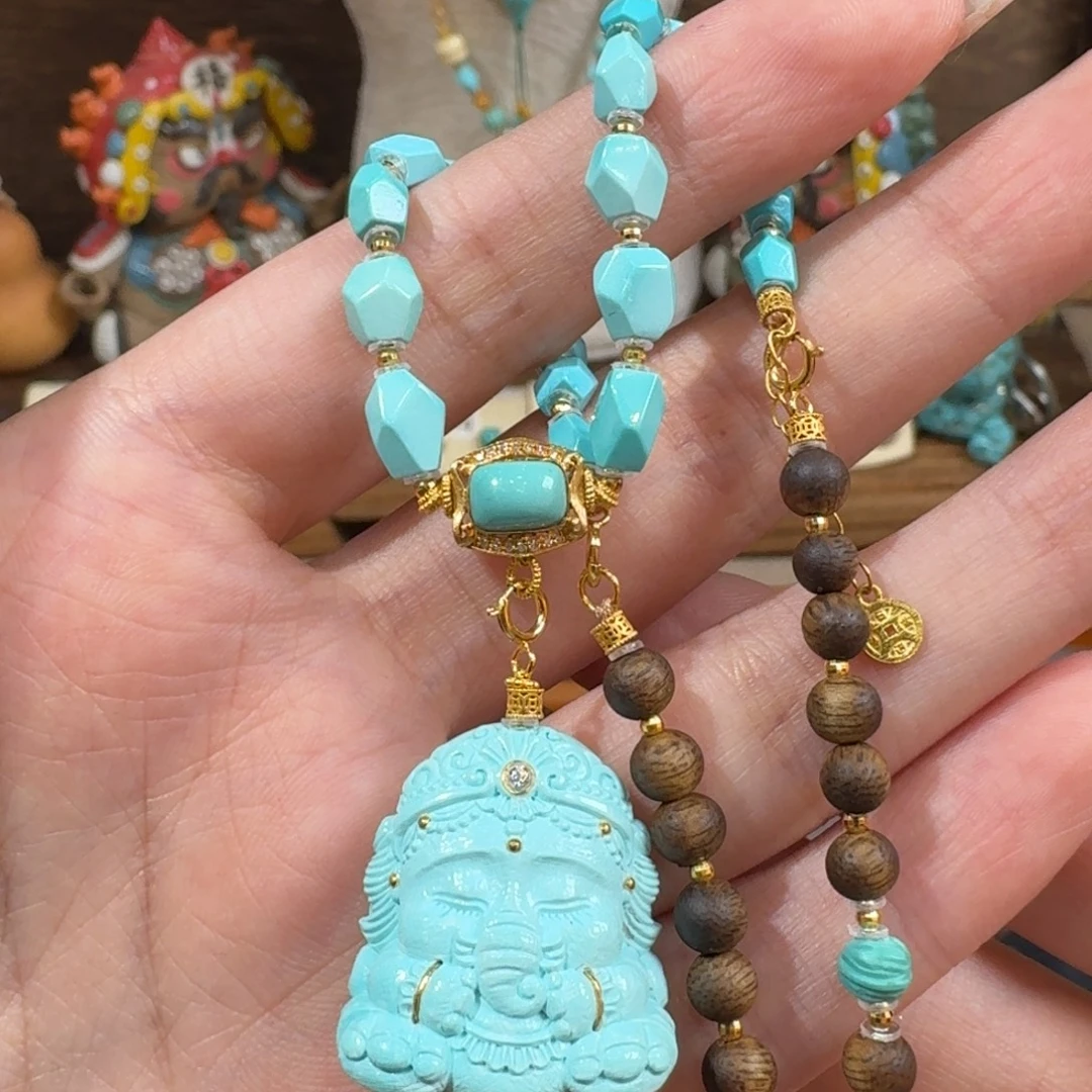 18K金镶嵌绿松石项链象神