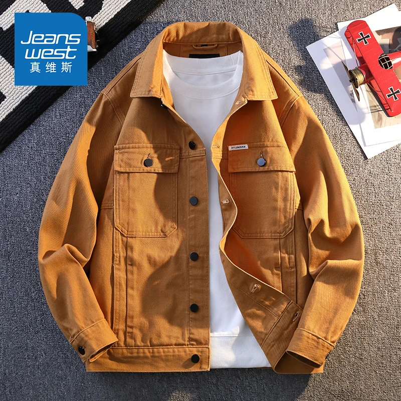 Jeanswest/真维斯春季慵懒风痞帅牛仔衬衫潮流宽松夹克工装男外套