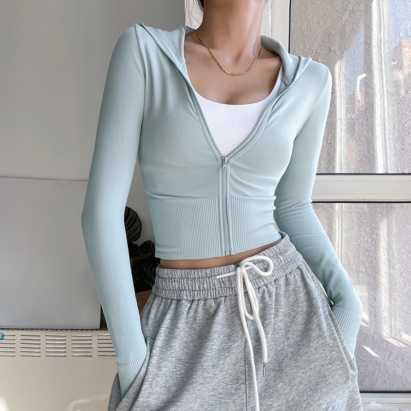 运动帽衫长袖女时尚修身显瘦瑜伽服跑步训练健身透气速干运动外套