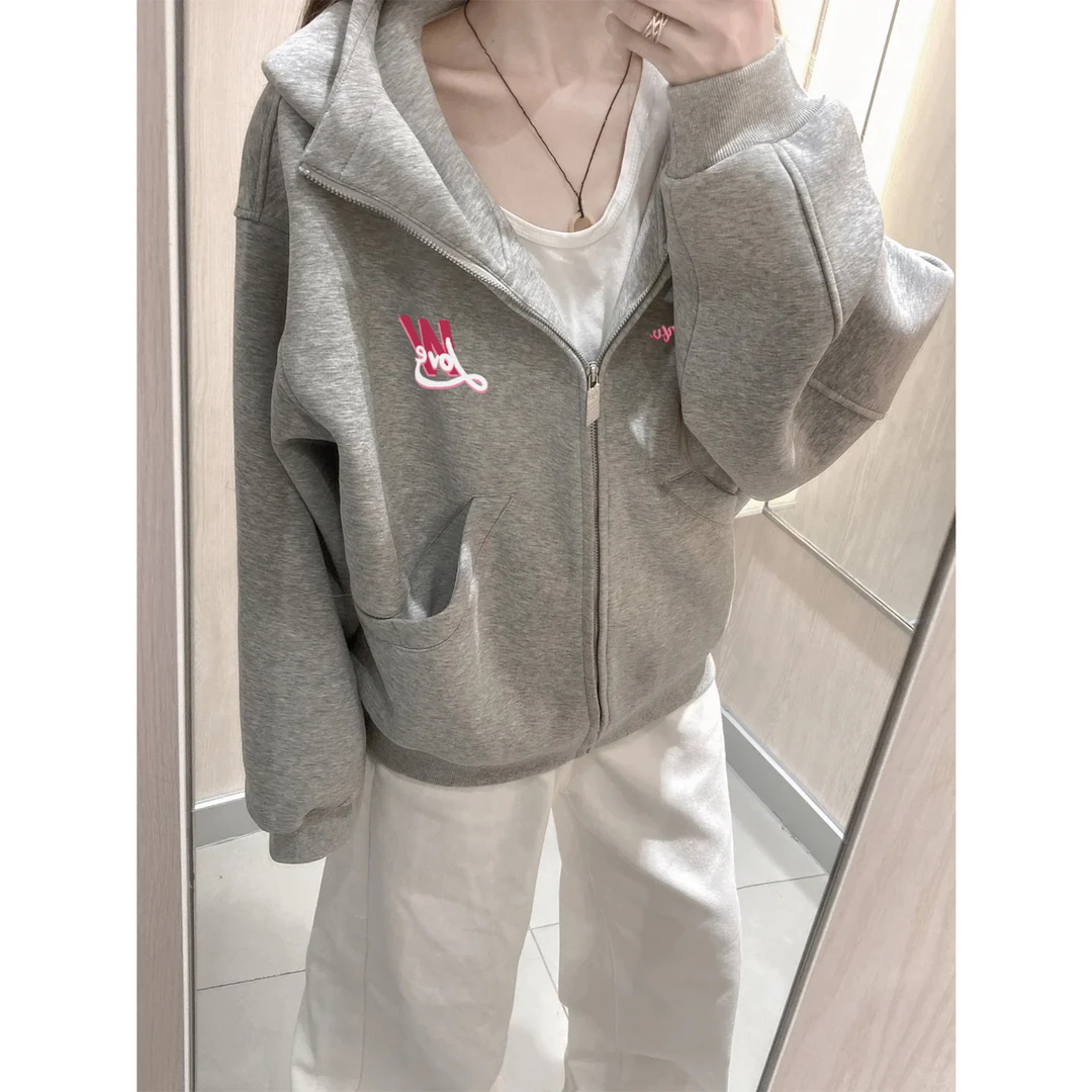 美式创意个性字母印花开衫高领连帽卫衣男女秋冬季百搭拉链外套潮